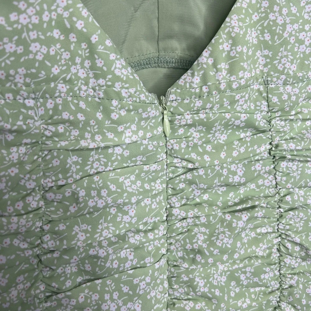 More To Come - XS- Janet Ruched Mini Dress in Pistachio Floral - MSRP $78 - Picture 6 of 7